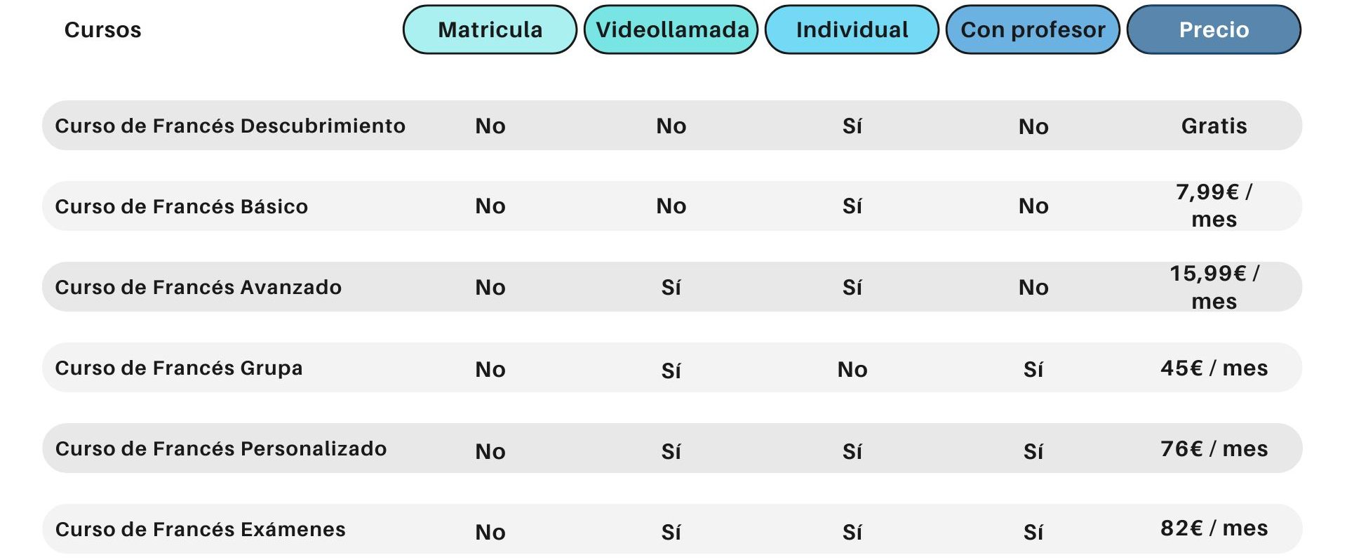 Precios clases de francés en Madrid